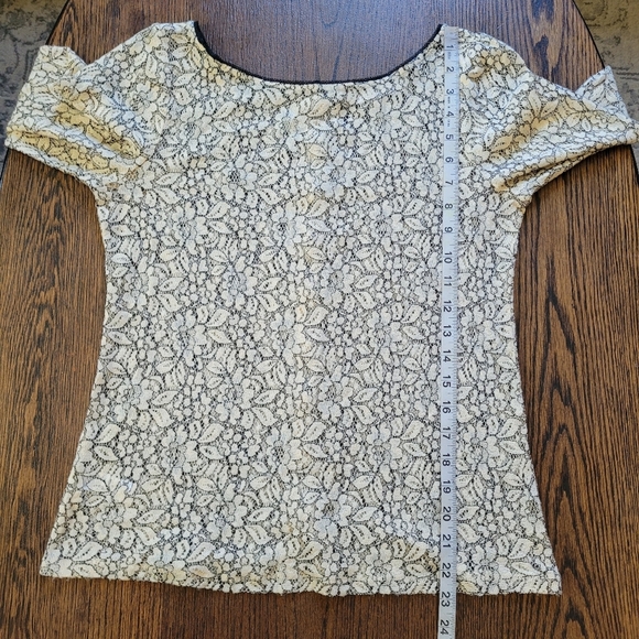 Ann Taylor LOFT Beige Black Lace See-Through Blouse Top Size Women Small Petite - Picture 10 of 13